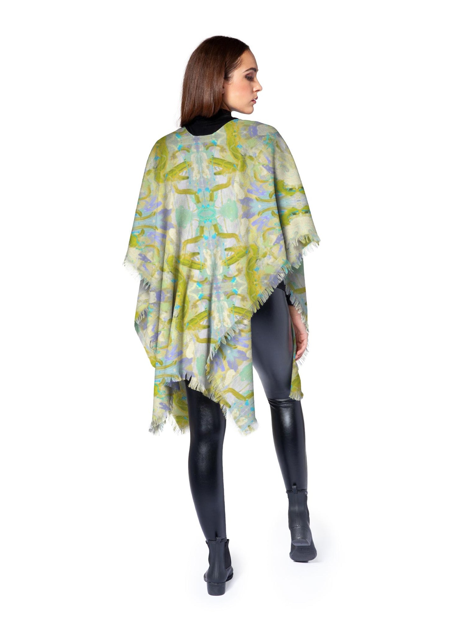 Wool Poncho Wrap - in Lime 'Free Flow'