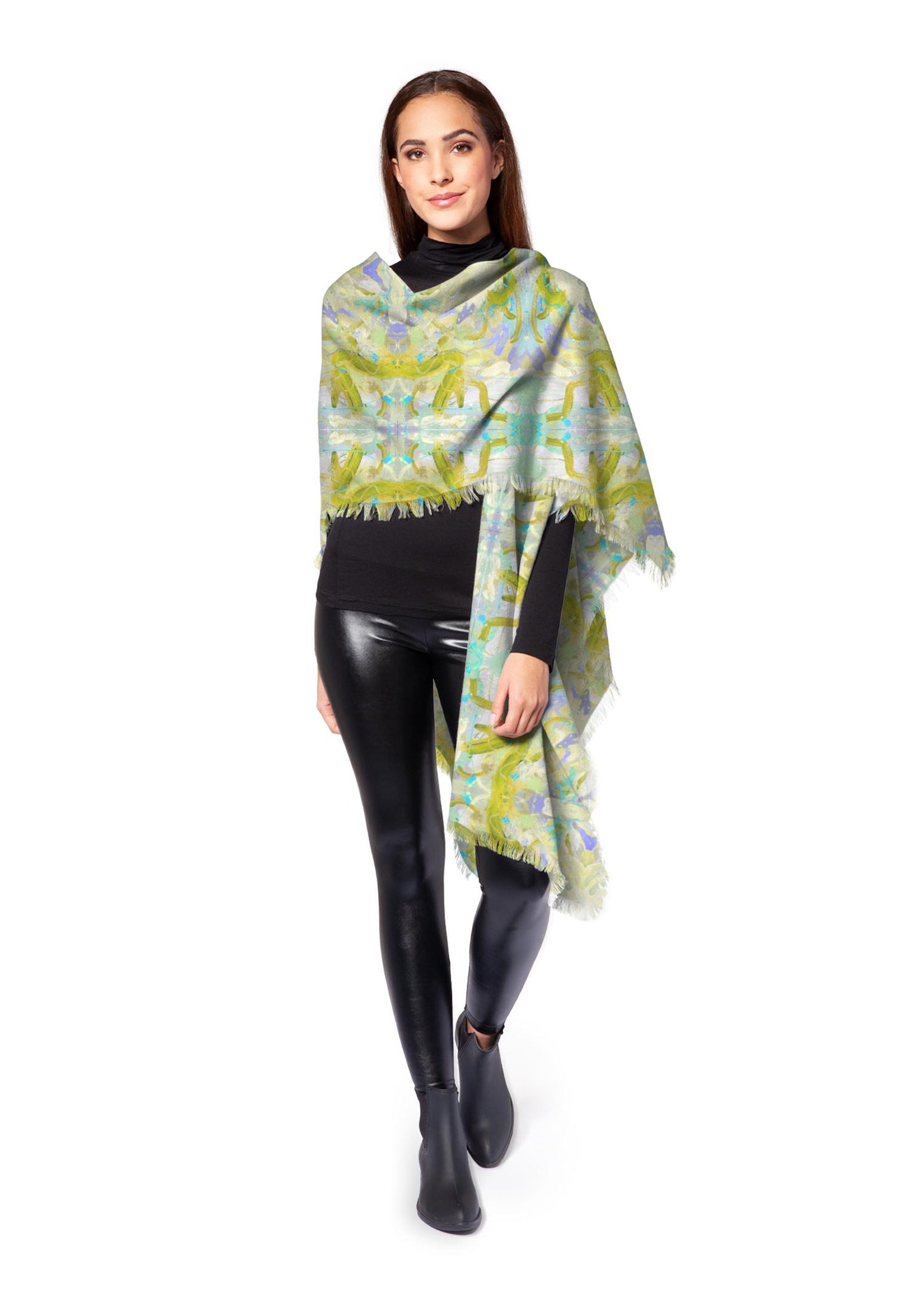 Wool Poncho Wrap - in Lime 'Free Flow'