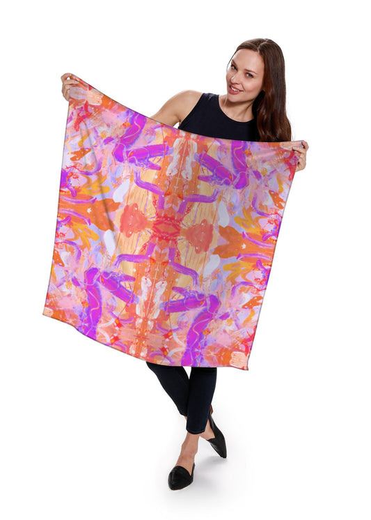 Silk Square Scarf - 36 inch - Red "Free Flow"