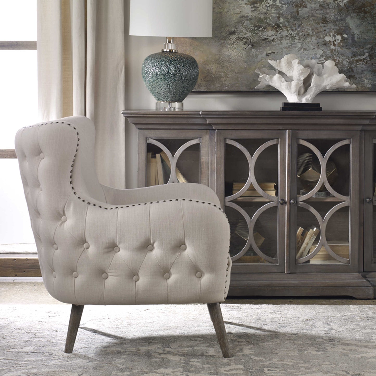Curved Accent Chair with Nailheads